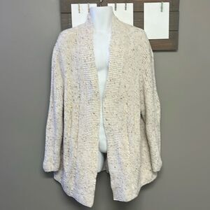 Talbots Cream Multi Speckled Raised Dots Oversized Open Front Cozy Knit Cardigan